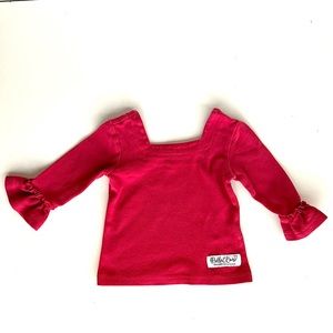 BELLA & OMI Clothing Girl's 12-18 Month Square Neck Top Ruffle Sleeve Cotton Red